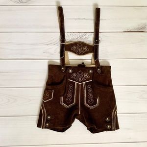 Kids Toddler Genuine Leather Lederhosen Size 2T Overalls Shorts Shortalls EUC